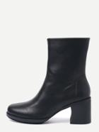 Romwe Black Faux Leather Mid Calf  Chunky Heel Boots