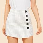 Romwe Vertical Stripe Button Detail Skirt Shorts