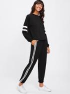 Romwe Varsity Striped Sweatshirt And Pants Set