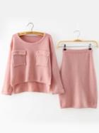 Romwe High Low Pockets Top With Pink Skirt