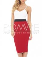 Romwe White Red Spaghetti Strap Color Block Bodycon Dress