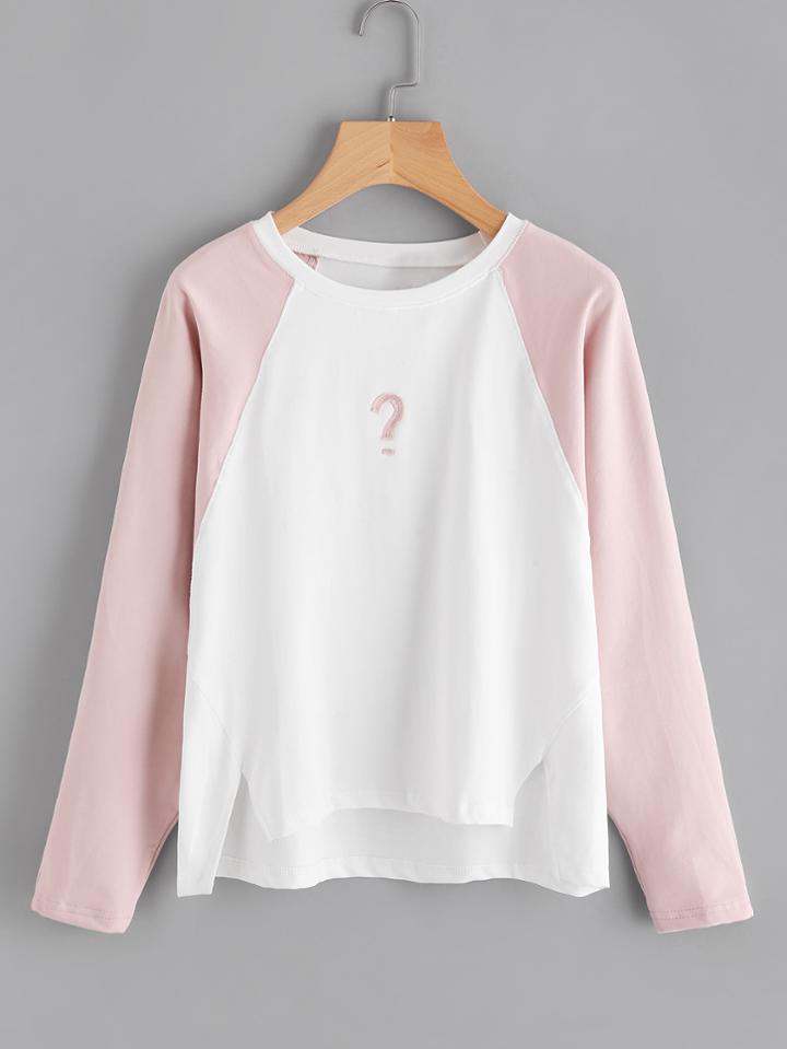 Romwe Interrogation Mark Patch Dip Hem T-shirt