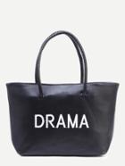Romwe Black Letter Embroidered Braided Handle Shopper Bag