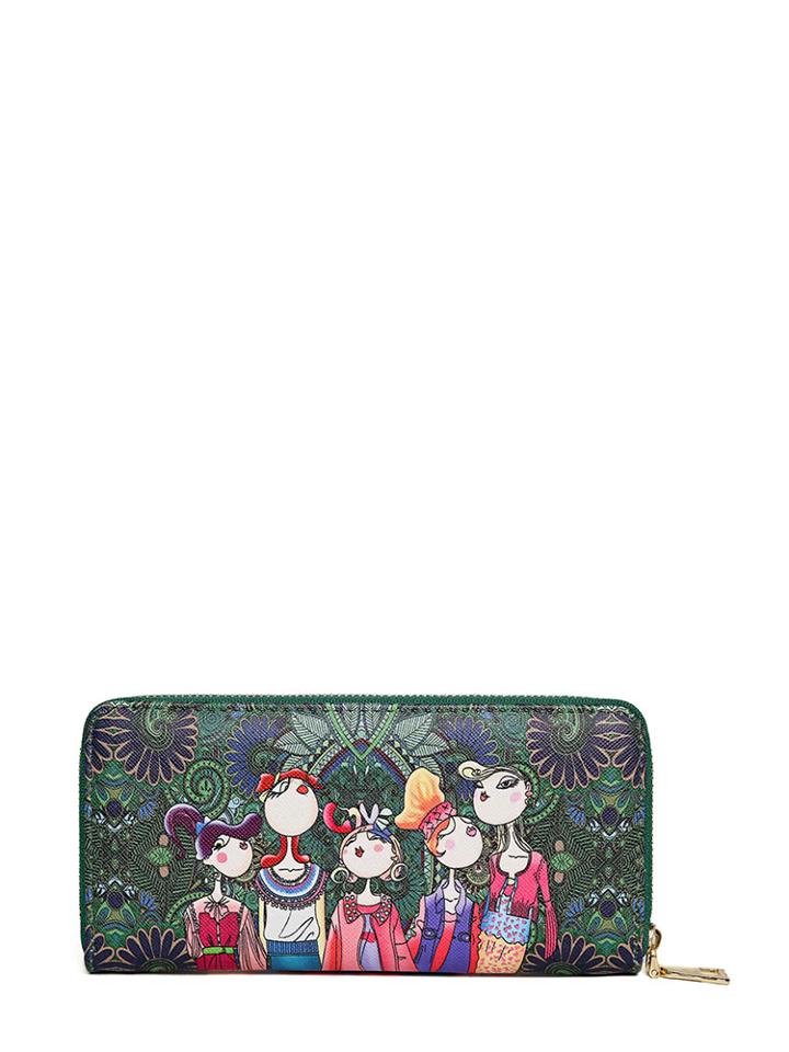 Romwe Cartoon Print Zipper Clutch Bag
