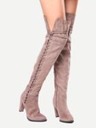 Romwe Grey Faux Suede Over The Knee Lace Up Boots