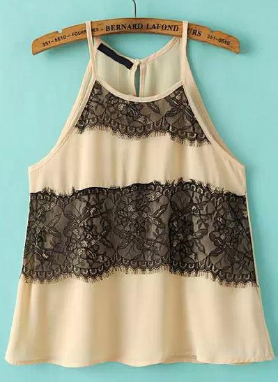 Romwe Apricot Spaghetti Strap Lace Chiffon Vest