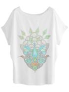 Romwe White Peacock Print T-shirt
