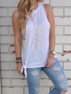 Romwe White Knotted Tank Top