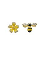 Romwe Enamel Flower And Black Yellow Enamel Bees Stud Earrings