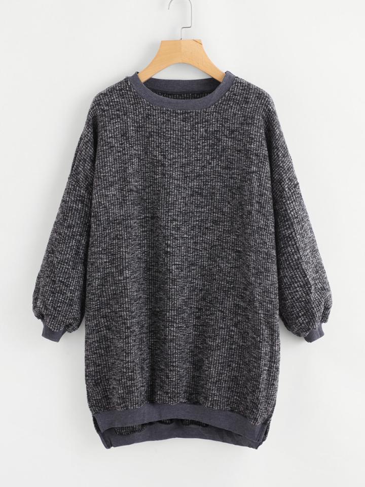 Romwe Lantern Sleeve Dip Hem Ribbed Sweater