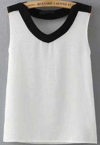 Romwe Contrast V Neck White Tank Top