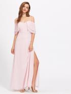 Romwe Lace Strap Layered Flounce Slit Dress