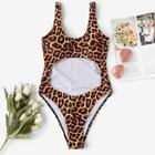 Romwe Random Leopard Scoop Neck Cut-out One Piece Swimsuit