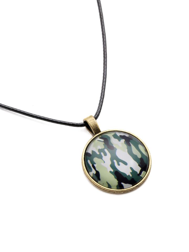 Romwe Camouflage Round Pendant Necklace