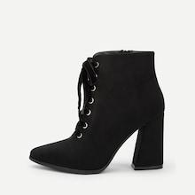 Romwe Plain Lace-up Chunky Boots