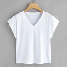 Romwe V-neck Solid Tee
