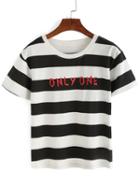 Romwe Striped Letter Print T-shirt
