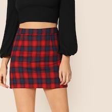 Romwe Side Zip Plaid Bodycon Skirt
