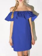 Romwe Off The Shoulder Ruffle Blue Dress