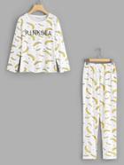 Romwe Banana Print Pullover & Pants Pj Set