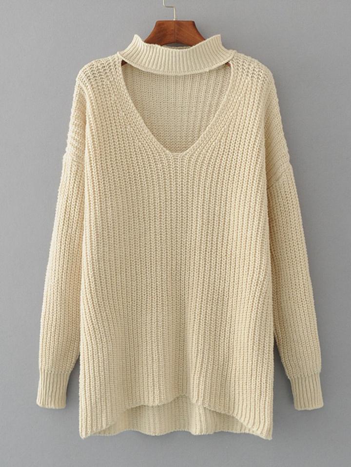 Romwe Choker V Neck Jumper Sweater