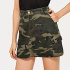 Romwe Camo Pattern Pocket Side Cargo Denim Skirt