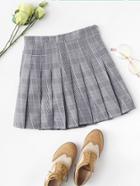 Romwe Checked Pleated Zip Up Side Skirt