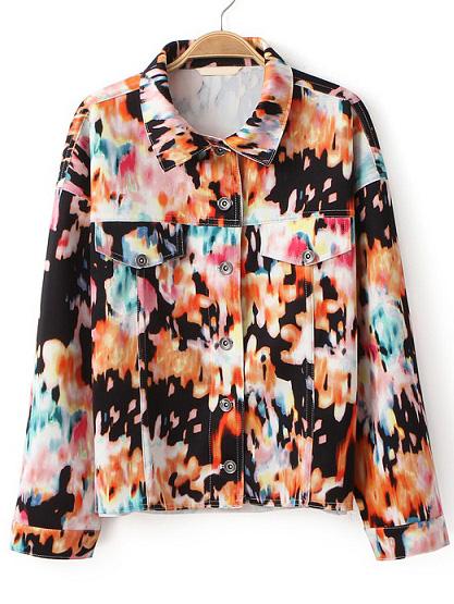 Romwe Floral Lapel Crop Jacket