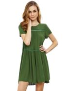 Romwe Army Green Short Sleeve Shift Dress