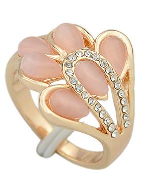 Romwe Pink Gemstone Gold Hollow Ring
