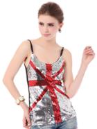 Romwe Union Jack Sequined Spaghetti Strap Vest