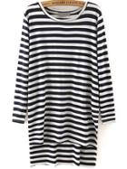 Romwe Striped High Low Slit Side T-shirt