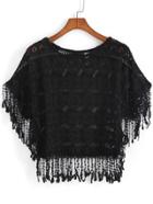 Romwe With Tassel Hollow Lace Black Top