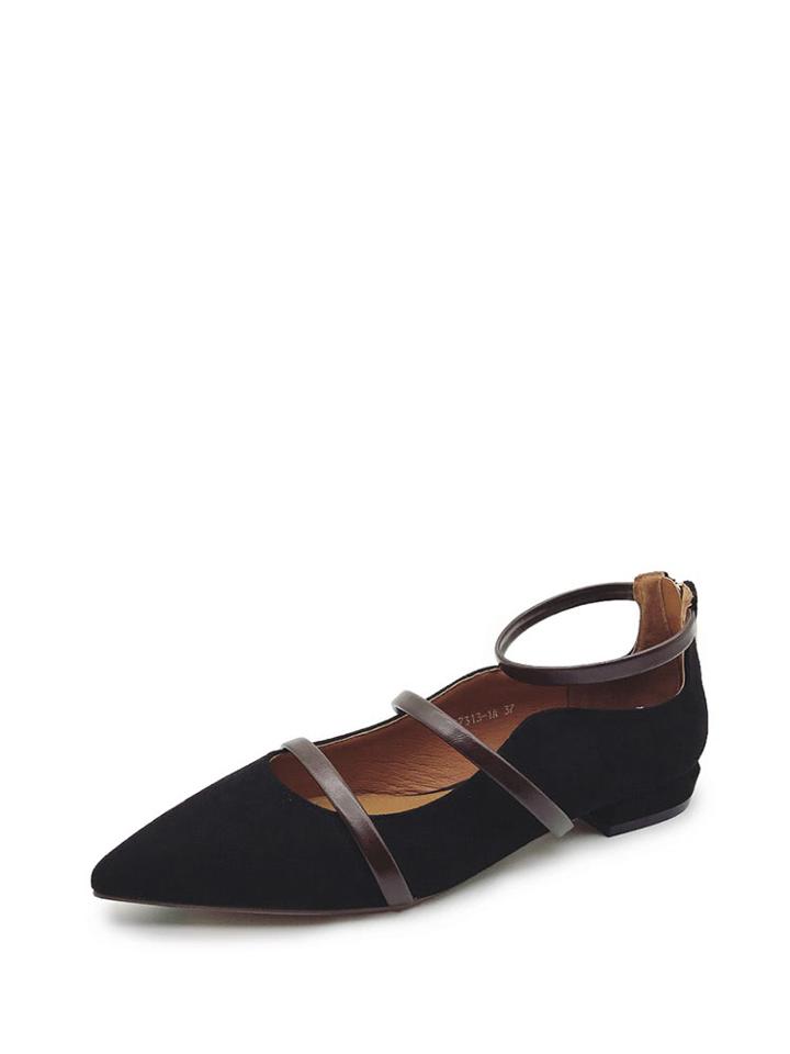 Romwe Pointed Toe Back Zipper Ballet Flats