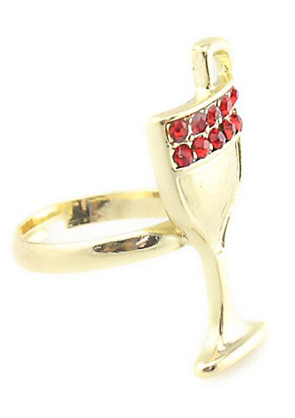 Romwe Red Diamond Gold Wineglass Ring