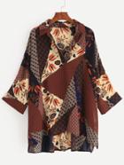 Romwe Multicolor Tribal Print High Low Blouse