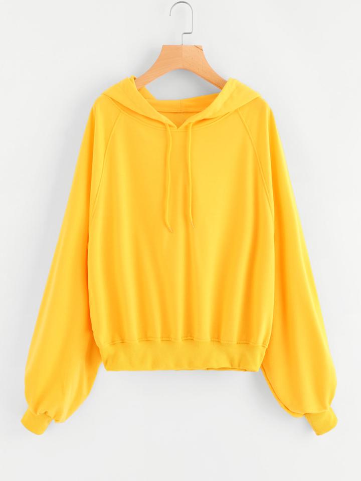 Romwe Lantern Sleeve Hooded Drawstring Sweatshirt