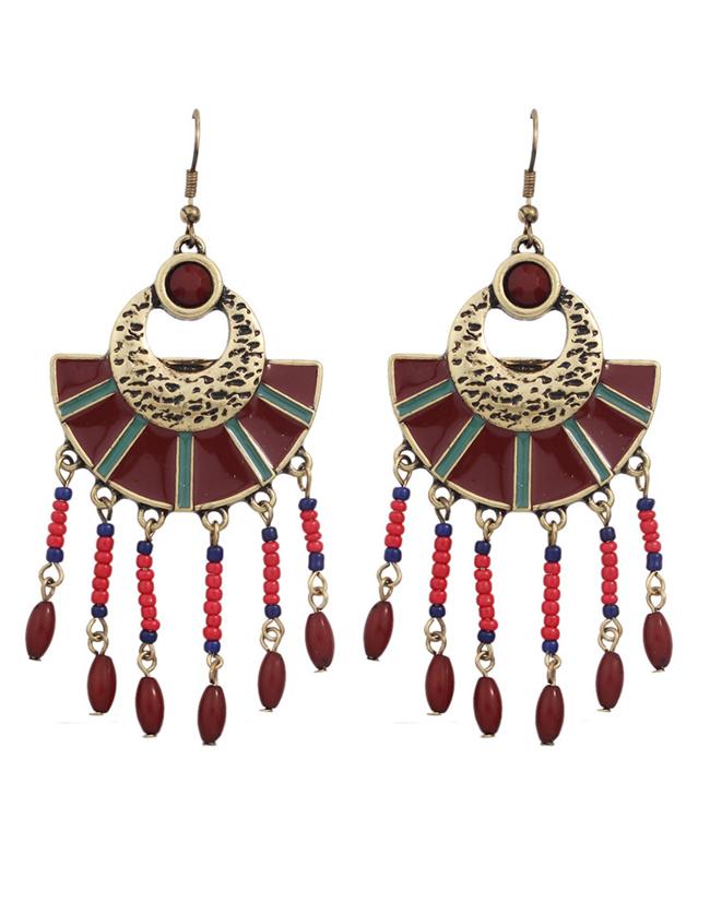 Romwe Red Beads Big Chandelier Earrings