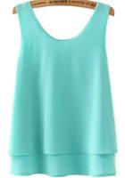 Romwe Round Neck Double Layes Blue Tank Top