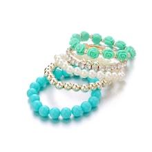 Romwe Faux Pearl & Rose Design Bracelet Set 5pcs