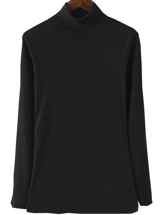 Romwe Turtleneck Long Sleeve Black T-shirt