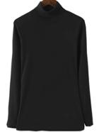 Romwe Turtleneck Long Sleeve Black T-shirt