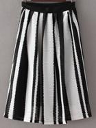 Romwe Black White Stripe Zipper Side Pleated Skirt