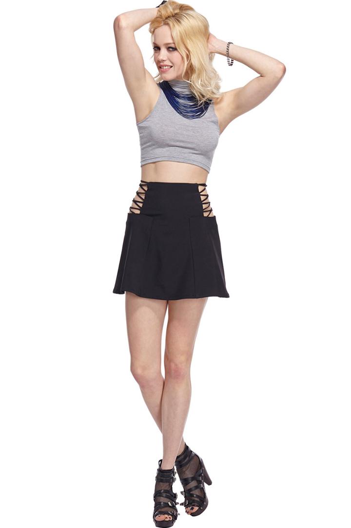 Romwe Romwe Crisscrossed High-waist Hot Skirt