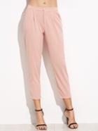 Romwe Pink Elastic Waist Pocket Pants