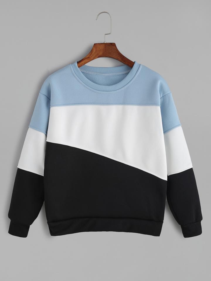 Romwe Pale Blue Contrast Casual Sweatshirt