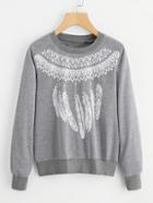 Romwe Dreamcatcher Print Marled Pullover