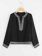 Romwe Embroidery Tape Trim Tunic Blouse