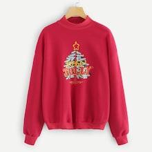 Romwe Plus Xmas Tree Printed Sweatshirt