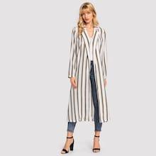 Romwe Self Belted Striped Longline Coat